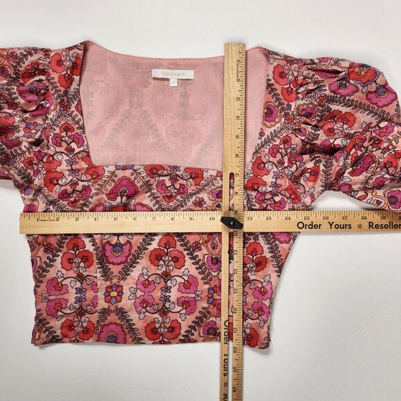 Olivaceous Floral Crop Top Size Small Balloon Sleeve Romantic Feminine Pink - Picture 11 of 11